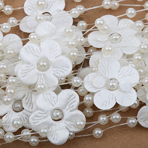5m Satinblume Handgemachte Perle Perlkette Angelschnur Trimmen DIY Dekor Beige - 7