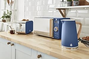Swan Products Ltd Nordic Kitchen Set in Blue Including 1.7L Jug Kettle, 2 Slice Toaster and 800W 20L Microwave. Scandinavian Design Matching Kitchen Electrical Set in Blue