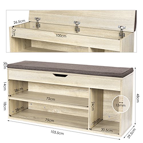 HOMFA Schuhschrank mit Sitzkissen Schuhbank Schuhtruhe Sitzkommode Schuhregal Schuhbank Schuhablage Sitzbank mit Stauraum für Flur Diele Verbindungsgang Braun 103.5*29.5*48cm - 3