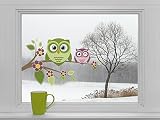 Eulen auf Ast mit Blumen - Fenstersticker Sticker Aufkleber Vögel F038