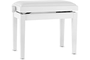 GEWA Piano Bench Deluxe Vinyl - Matte White - Solid Wood - Vinyl Seat Cover - 52 x 30 cm Seat - Height Adjustable - High Strength Fixation - 2t Breaking Load