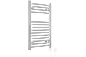 Warmehaus - Electric Heated Towel Rail Curved Chrome Thermostatic Bathroom Towel Radiator - 700x400mm
