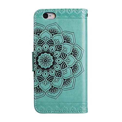 FÃ¼r iPhone 6 Plus/6S Plus 5.5Zoll Flip PU Leder Brieftasche, Herzzer Klassisch Jahrgang [Mandala Blume Muster] Tasche Handy Case Schutz HÃ¼llen im Bookstyle HandyhÃ¼lle Ledertasche mit Stand Funktion KartenfÃ¤cher Magnetverschluss Magnet Etui Schale SchutzhÃ¼llen Handytasche FÃ¼r iPhone 6 Plus/6S Plus 5.5Zoll + 1 x Free Handy Halter Stand + 1 x Free Touch Pen Stylus Stift - GrÃ¼n