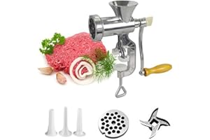 MINGCHENGHENG Edelstahl Manueller Fleischwolf Größe 10, Tragbarer Fleischwolf Mit 3 Wurstfüller Aufsatz, Manueller Fleischwolf Aus Aluminiumlegierung Für Schweinefleisch, Hühnerfleisch, Pfeffer