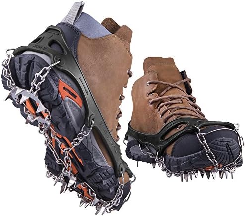 WEYN 19 Teeth Ice and Snow Crampons Microspikes Stainless Steel Anti-slip, more firm than 18 Teeth Traction Cleats for Outdoor Walking Hiking Mountaineering Climbing, Black 1 pair L (UK 7.5–9)