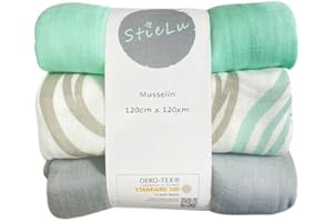 ‎STIELU StieLu Musselintuch 3er Set 120x120cm Babydecke/Mullwindeln aus Bambus und Baumwolle Unisex; Musselin Kreise