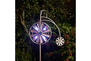 GARDEN MILE Marco Paul Wind Sculpture and Spinner Penny Farthing LED Solar Powered Garden Ornament Garden Sculpture Outdoor Solar Windmill Wind Sculpture Wind Spinner for garden 150 cm