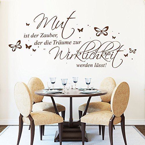 Wandtattoo Loft Schriftzug: "Mut ist der Zauber, der die Träume zur Wirklichkeit werden lässt!" - Wandtattoo / 49 Farben / 3 Größen / dunkelgrau / 35 x 78 cm