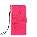 Produktbild Samsung Galaxy A5 2017 Leder Wallet Tasche Brieftasche Schutzhülle , Fanryn Butterfly Blume geprägt Muster Design Hochwertige PU Leder Folio Tasche Case Hülle im Bookstyle mit Standfunktion Kredit Kartenfächer (Rose rot)