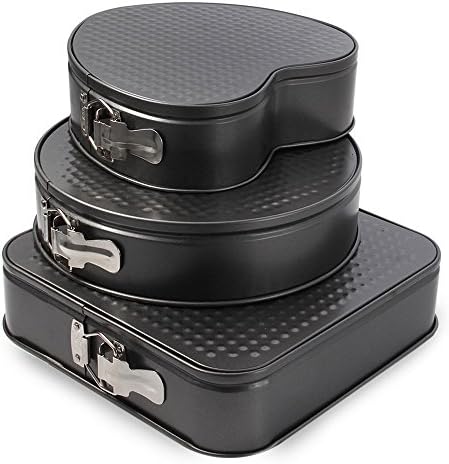 Ecombird Set of 3 Non-stick Cake Pan-Round/Square/Heart Shape Springform Pan,Cake Mould Set with Removable Bottom,Leakproof