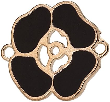 20pc Gold Plated Frame Black Enamel Beaded Flower Jewelry Link &amp; Connector Charm with 2 Same Sides CA183-2