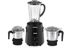 Sujata Supermix Mixer Grinder | 900 Watts Double Ball Bearing Motor | 22000 RPM | Non-Stop 90 Mins Running | 3 Jars including 1750ml Blender, 1000ml Grinder, 500ml Chutney Jar | Black