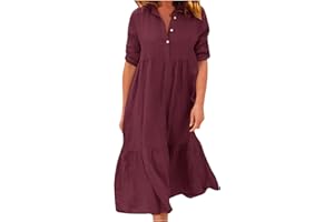 ZEZKT 2024 Femme et Elegant Coton et Lin Robe Bretelles Robe de Plage Robe Longue Rétro Robe Maxi Elegante Cool Bohème ÉTé Boho Maxi Grande Taille