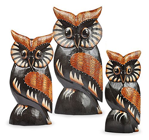 Deko Figur Eule Wula schwarz braun aus Albesia Holz, Höhe 20 cm groß, Holzfigur Uhu Kunsthandwerk aus Bali handgefertigt - 2
