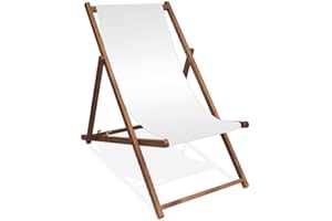 MultiBrands Liegestuhl, Holz, Weiß ohne Armlehne mit dunkelbrauner Lasur, klappbar