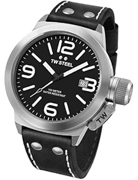 TW Steel Cantine Unisex Quarzuhr mit schwarzem Zifferblatt, Analog-Display und schwarzem Lederarmband