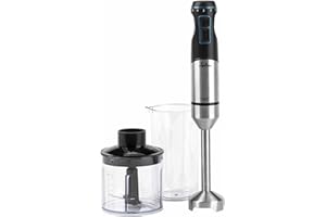 JATA JEBT1791 - Batidora Mano 1500 W. 4 Cuchillas de Acero Inoxidable. Pie Desmontable. 2 Pulsadores de Velocidad. Incluye: Picadora y Vaso de 700 ml. Regulador de Velocidad