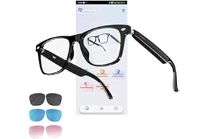 CatXQ AI Smart Glasses for Men & Women - Bluetooth Translation Glasses, Noise Cancelling Audio & Blue Light Filtering & Interchangeable Sunglass Lenses (Black/Blue/Pink) for Office & Outdoor - Black
