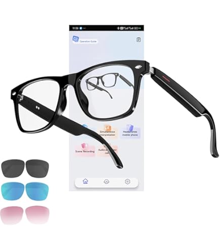 Lunettes Intelligentes IA, Avec Caméra 500 W, ChatGPT Intégré, Commande Vocale, Wi-Fi 4.0 + Bluetooth 5.3, Lunettes De Soleil Avec Traducteur Bluetooth Intelligent, Pour La Musique Et Les Appels,A