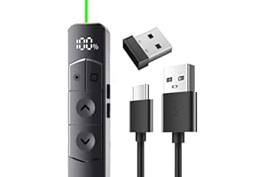 Aucuda Presentation Clicker with 2.4GHz USB Control - 100m Remote Presenter, Rechargeable PPT Pointer for Windows/Mac/Linux, Compatible with PowerPoint/Keynote/Google Slides(green).