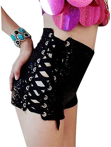 Livedeal Women Sexy Mini Sequined Nightclub Shorts Hot Pants Black Large