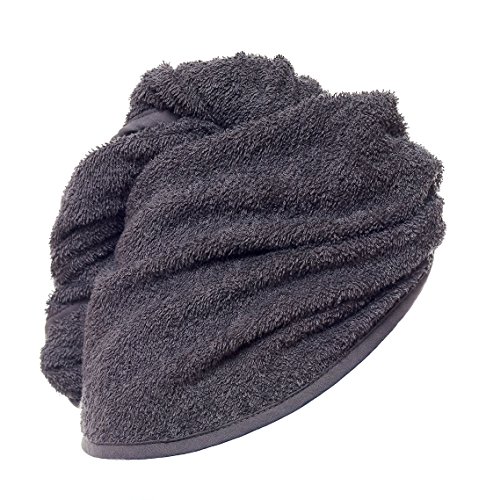 Haar Turban – anthrazit grau - 100% BW – aufsetzen - einwickeln - zuknöpfen - Kopfhandtuch – Frottierturban – Badeturban – Handtuch für Haare - Original von Carenesse