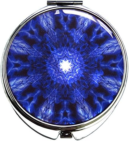 Blue Purple Folding Handheld Compact Makeup Mirror Mother of Pearl Metal Kaleidoscope Mandala