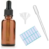 GROFIS - Lot De 6 Flacons Pipette 30ml Verre Ambré - Compte-gouttes Huiles Essentielles - Avec Entonnoirs Et Étiquettes