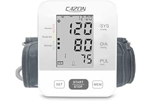 CAZON Blood Pressure Monitor Upper Arm BP Machine for Home Use BP Cuff Kit Pulse Rate Detection Meter with Cuff 22-32cm 2×99 Sets Memory LCD Display (White)