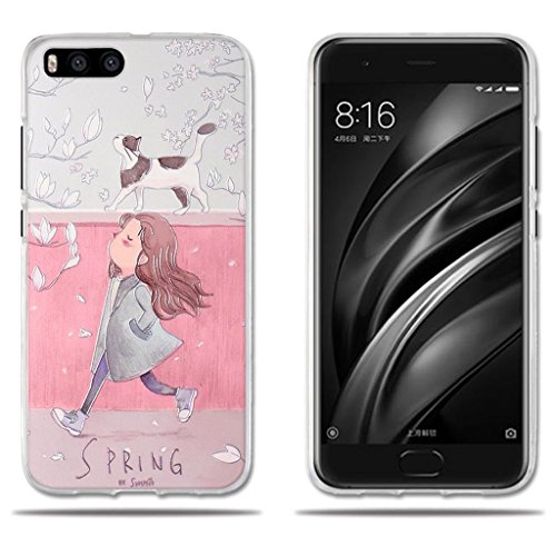 Funda Xiaomi Mi6  Protector de Silicona TPU Transparente y Fino  Dibujos Chica Guapa y Perro en Primavera -FUBAODA- Resistente a Golpes  Antipolvo  Resiste a los Ara  azos  Carcasa Completamente Resistente para Xiaomi Mi6  5 15  