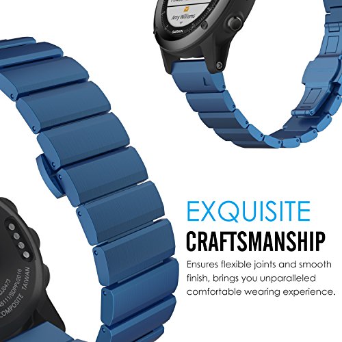 MoKo Garmin Fenix 3 Watch Armband, Edelstahl Replacement Wrist Band Watchband Strap Uhrenarmband Erstatzband mit Metallschließe und Schnalle für Garmin Fenix 3 / Fenix 3 HR Smart Watch, Blau - 4