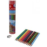 Faber-Castell Kuru Boya Kalemi, Kırmızı Metal T&uuml;p Kutu, 12 Renk, Tam Boy, Kalemtıraş Hediyeli, Yumuşak Mineli, Kırılmaya Daya