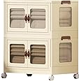 NeoStyle Foldable Storage Bins with Lids and Double Doors,Large Plastic Storage Box,Dual Open Storage Organizer with Wheels for Home,Toys,Clothing, Snacks (Large,2 Layer)