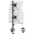3Clock Vertical Dual Monitor Stand, Stacked Monitor Mount for 2 Monitors Up to 27 inches, Computer Monitor Arm with Swivel, Tilt, Height Adjustable, Each Monitor Desk Mount Holds up to 8kg