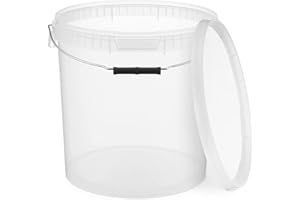 BenBow Bucket with lid 20 L Transparent 1x 20 Litres - food-safe, sturdy, airtight, leak-proof - plastic storage container, with metal handle - empty