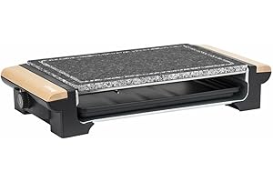 H.Koenig Grill électrique 2 en 1 et Pierre à cuire pour 8 personnes - RP320 multifonction, Grande Pierre granit, Grillade électrique Viandes Légumes Barbecue de table, Bac amovible, Nettoyage facile