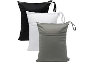 Babygoal Wet Dry Bags for Baby Cloth Diapers, Washable Travel Bags, Beach, Pool, Gym Bag for Swimsuits & Wet Clothes with Two Zippered Pockets