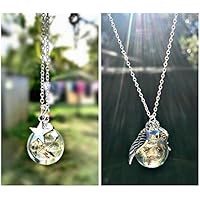 DOPPELPACK Silberner Stern UND Engelsflügel Löwenzahn Halskette mit GESCHENKBOX - Pusteblumen Anhänger mit Sterlingsilber Kette 925 Gedenkschmuck Brautschmuck Cocktailschmuck