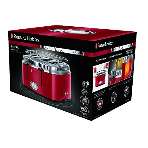 Russell Hobbs 21690-56 Retro Ribbon Red 4-Schlitz Toaster mit stylischer Countdown-Anzeige, Schnell-Toast-Technologie, 2400 W, rot - 2