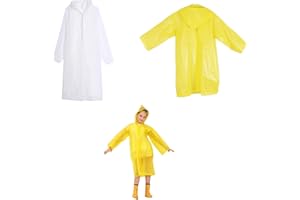 BNFGD 2 Pcs Kids Waterproof Rain Poncho waterproof poncho Reusable EVA Kids Raincoat with Lightweight Clear Rainwear Hood and Buttons plastic poncho for Outdoor Hiking Cycling