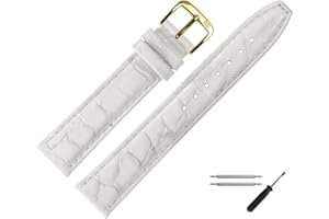 MARBURGER Uhrenarmband 18mm Leder Weiss Kroko (Caiman) Prägung Mit Naht - Werkzeug Montage Set 5291820000220
