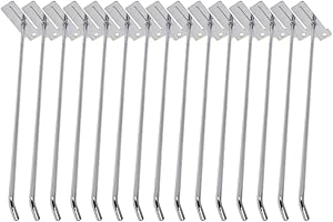 MroMax Lot de 15 crochets muraux à lattes 30 x 2,5 cm (L x l) pour chambre, garage, magasin de vente au détail, chromé