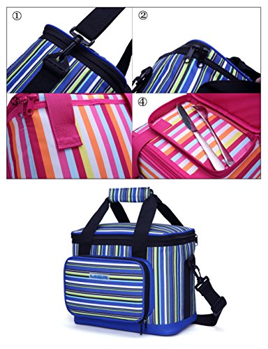 MIER 18 Cans Streifen Picknick Kühltasche Erwachsene Isolierte Mittagessen-K für Männer und Frauen - 4