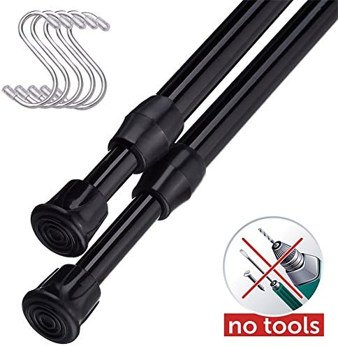 2PCS Adjustable Spring Tension Curtain Rod - 70-120cm Fiting spring tension rod,Extendable length,for DIY Projects kitchen,bathroom,cupboard,wardrobe,window,bookshelf,etc-Length 27-47inch, Diameter 0.5inch (Black)