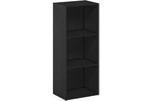 Furinno Pasir Libreria a 3 Ripiani Aperti, ingegnerizzato, Legno Nero, 3-Tier