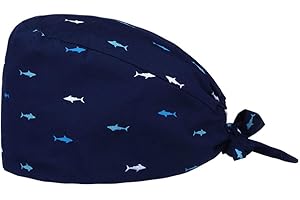 KESYOO 2pcs Surgical Scrub Cap Absorbent Doctor Cap Bouffant Scrub Hat Cotton Beanie Hat Fish Shark Print Working Cap