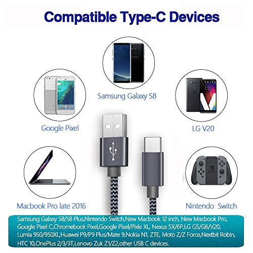 C  ble USB Type-C AOSTA  Lot de 3 2M  Cable USB C Data Chargeur Type C en Nylon avec connecteur en aluminium vers USB C Cable Compatibilit   pour Samsung Galaxy s8 Nouveau Macbook Pro  ChromeBook Pixel huawei P9 P10 Nexus 5X 6P Oneplus 2 3 HTC M10 Meizu Pro 5 6 et Plus Gris Noir 