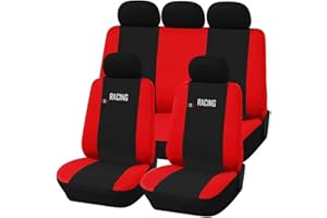 Susy Shop Coprisedili auto universali Made in Italy - Racing - schienali posteriori con 2 zip - airbag compatibili (Nero/Rosso AP)