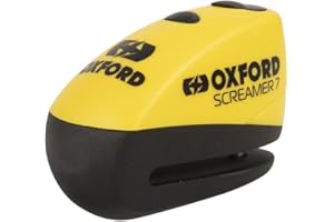 Oxford Screamer7 Alarm Disc Lock LK290 | Motorcycle High Security 100dB Alarmed Disclock for Motorbike Moped Motocross Bike, Yellow/Black