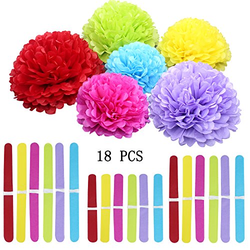 Coceca 18er Papier Pompoms Tissue PomPon 35.5cm, 30cm, 25.4 cm, geeignete Dekoration fuer die Geburtstagsfeier, die Hochzeit und die Babyparty - 2